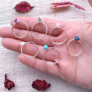 Minimalist gemstones ring, Dainty crystal wire wrapped ring, Healing crystal ring, Crystal wire ring, Raw crystal ring, Dainty wire ring