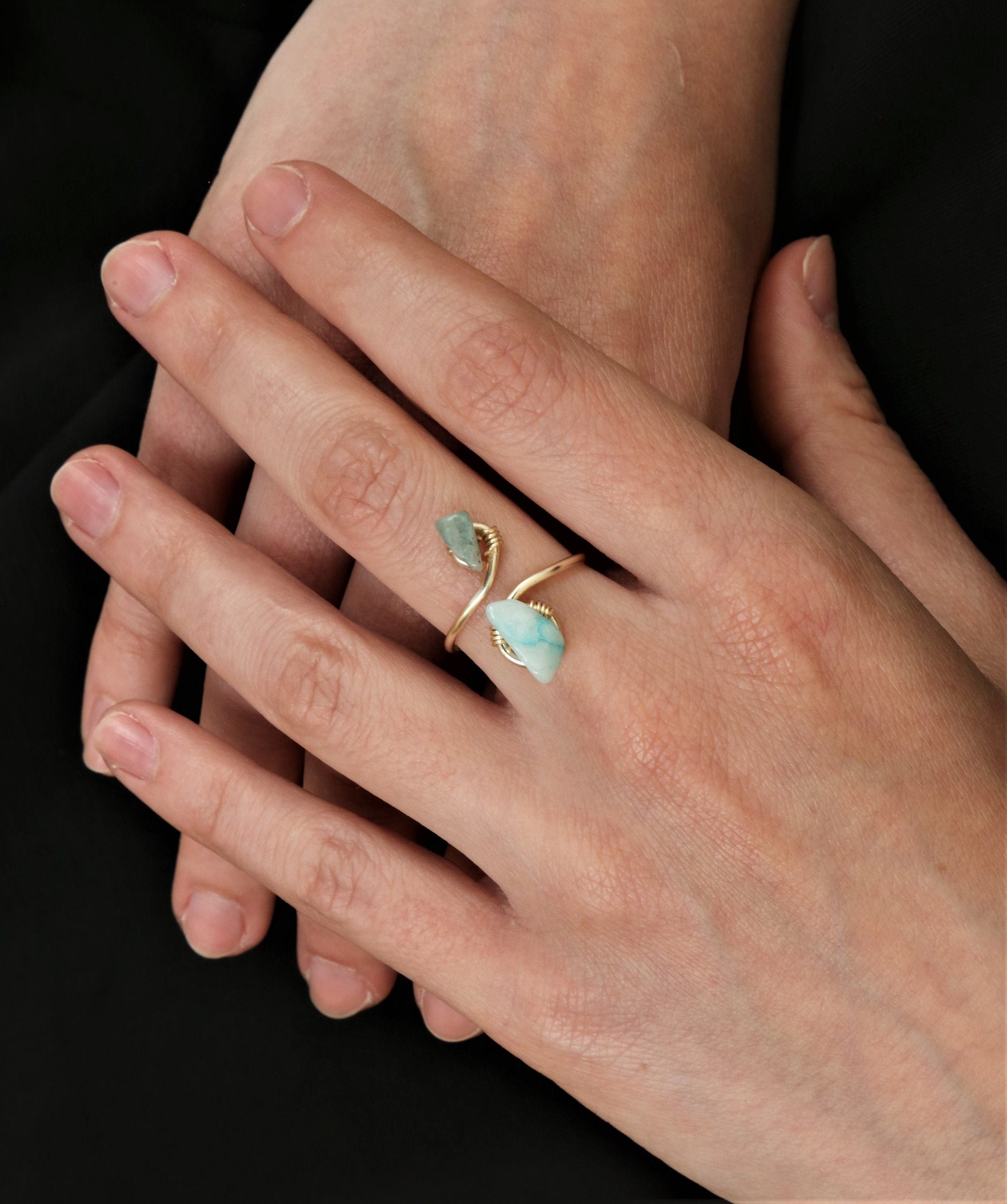 Double Adjustable Crystal Ring Crystal Ring Wire Wrapped - Etsy