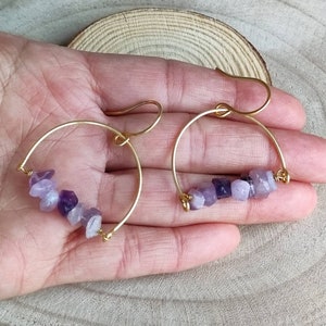 Amethyst earrings Gemstone earrings Amethyst dangle earrings Raw crystal earrings Birthstone earrings Dainty hook earrings Healing crystal