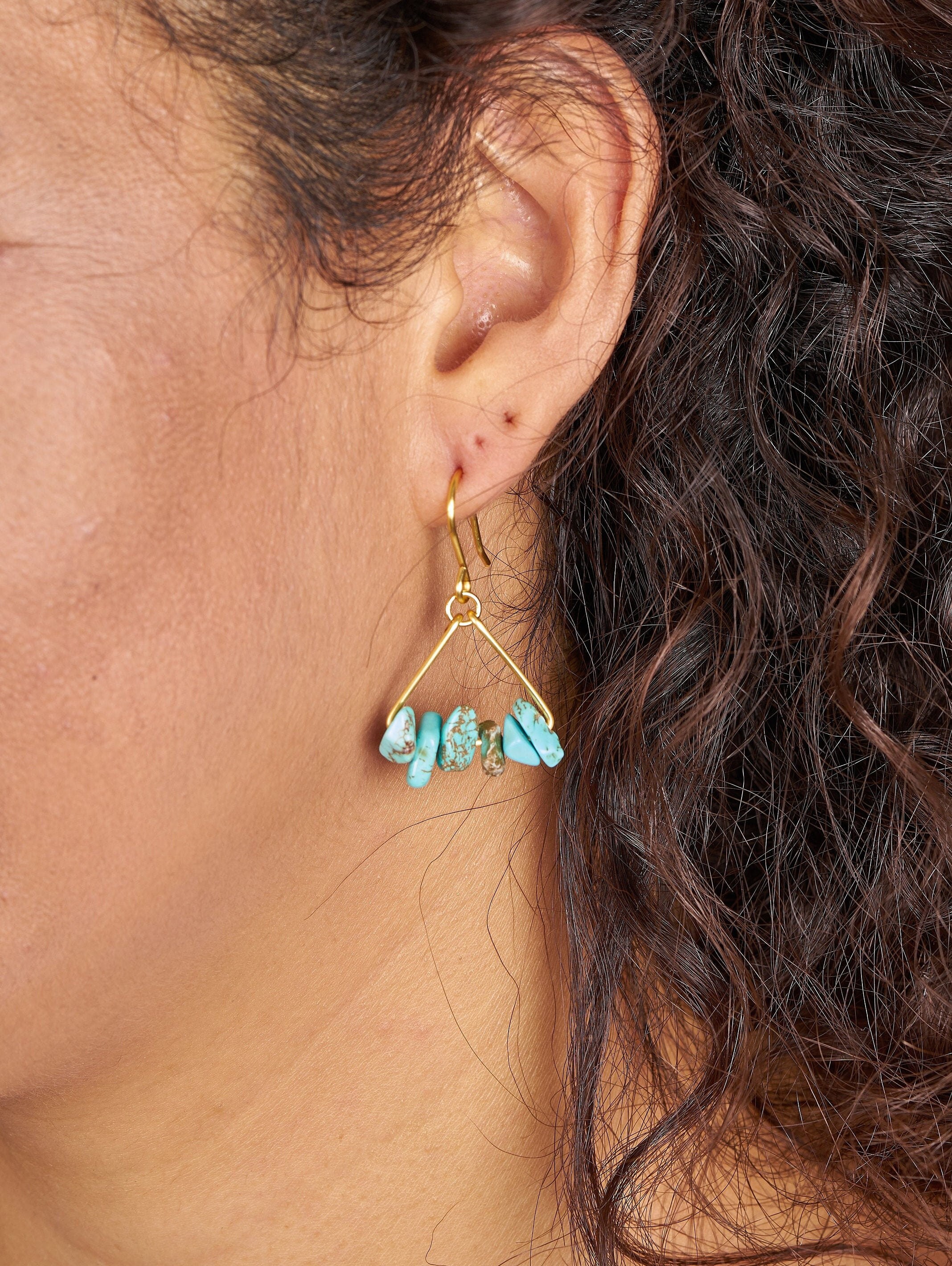 Gold Triangle Dangle Earrings Triangle Earrings Turquoise Etsy