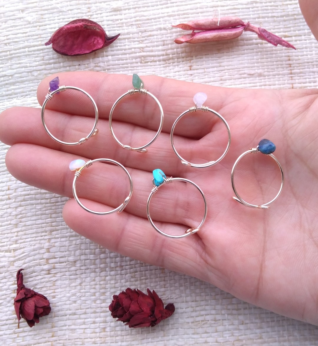 Natural Stone Rings, Wire Wrapped Crystal Rings, Crystal Ring, Dainty