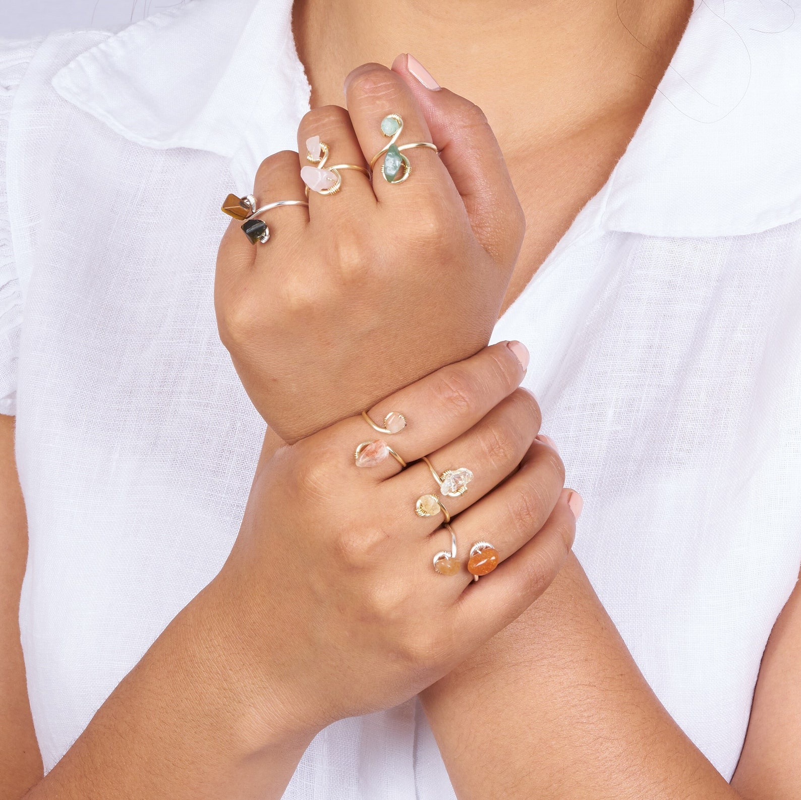 Double Adjustable Crystal Ring Crystal Ring Wire Wrapped - Etsy