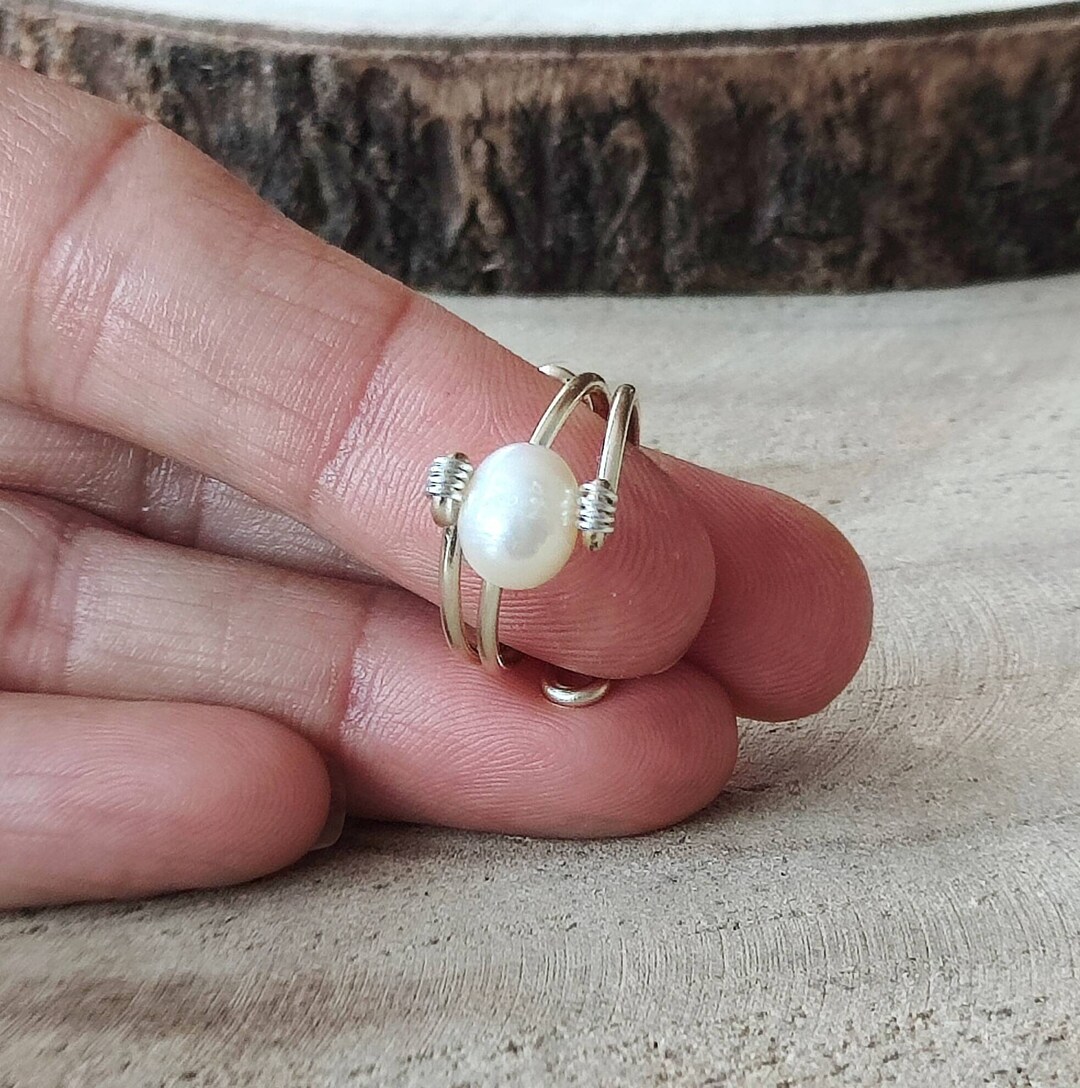 Natural Freshwater Pearl Ring, Adjustable Pearl Ring, Pearl Solitaire ...