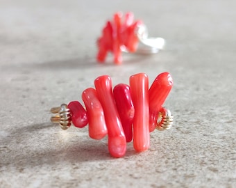Mediterranean coral ring, Orange coral ring, Coral ring for women, Wire wrap ring, Adjustable red coral ring, Statement coral ring