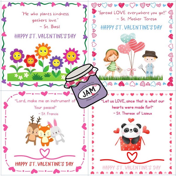 St. Valentine's Day Cards + Saint Quotes + Printable + Kids Valentines + Christian + Downloadable PDF