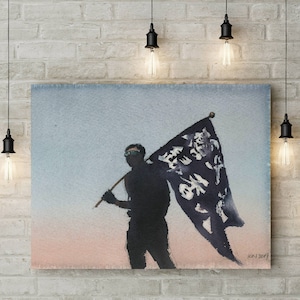 Hong Kong Wall Art | Hong Kong Protest | HongKonger | Be Water Art | Watercolor | Home Office Decor |