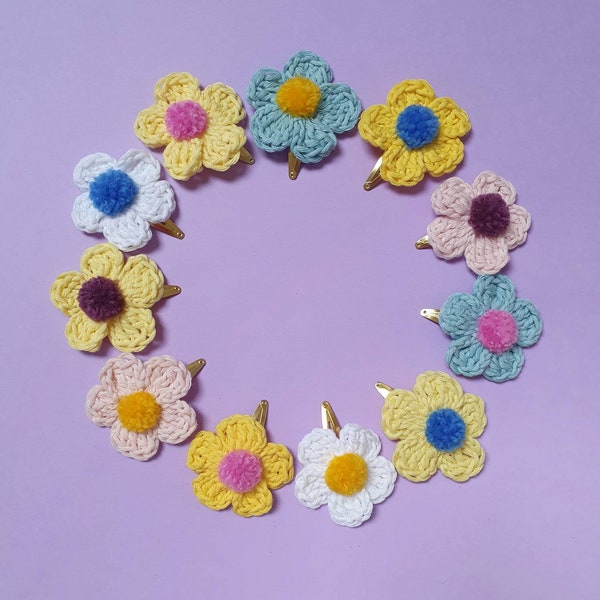 Crochet Flower snap clip, Flower hair clip