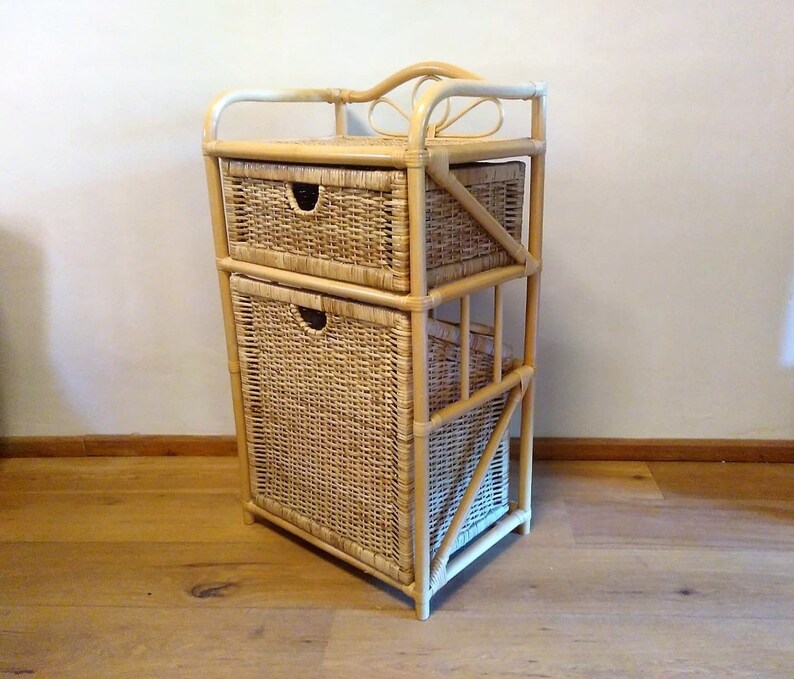 Wicker Stand 1 Drawer And 1 Basket Boho Rattan Side Cabinet Etsy