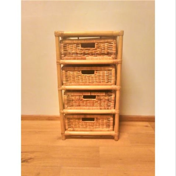 Wicker Stand With Four Drawers Or Baskets Boho Rattan Side Etsy