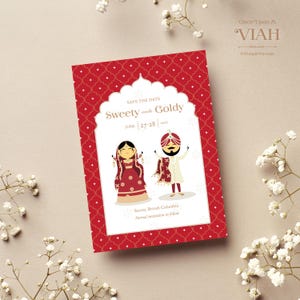 Schattige bruid en bruidegom sikh Punjabi - set van 10 save-the-date-huwelijkskaarten met enveloppen