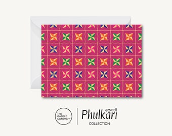 Phulkari Pattern [Version C] - Greeting Card (Desi, Indian, Pakistani, Punjabi, South Asian)