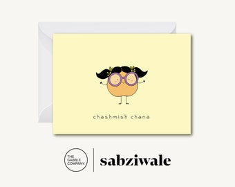 Chashmish Chana / Bespectacled Chickpea - Greeting Card (Desi, Indian, Pakistani, Punjabi, South Asian)
