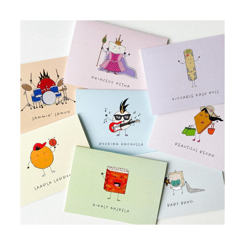 The Mithai Box Set of 8 Greeting Cards desi, Indian, Pakistani, Punjabi