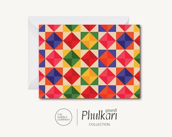 Phulkari Pattern [Version A] - Greeting Card (Desi, Indian, Pakistani, Punjabi, South Asian)