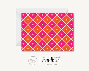 Phulkari Pattern [Version G] - Greeting Card (Desi, Indian, Pakistani, Punjabi, South Asian)