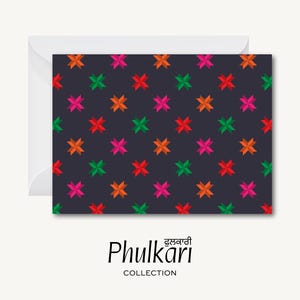 Motif Phulkari [Version E] - Carte de voeux (desi, indienne, pakistanaise, punjabi, sud-asiatique)