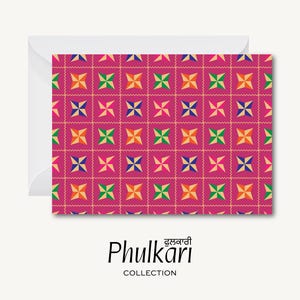 Padrão Phulkari [versão C] - cartão comemorativo (desi, indiano, paquistanês, punjabi, sul da Ásia)