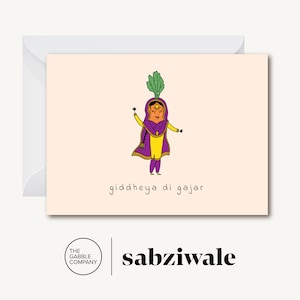 Giddheya Di Gajar / Dancing Carrot - Carte de voeux (desi, indienne, pakistanaise, punjabi, sud-asiatique)