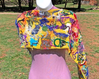 WRAP/SHAWL SCARF Wearable Art Handmade Recycled Yarn Yellow