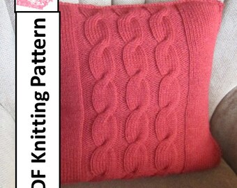 PDF KNITTING PATTERN, knit pattern pdf, cable knit pattern, cable knit pillow cover pattern, 20"x20", Cable pillow cover