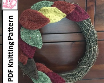 Autumn leaves garland and wreath, Leaf wreath, Knitted wreath, Autumn decoration, Fall decoration - PDF KNITTING PATTERN