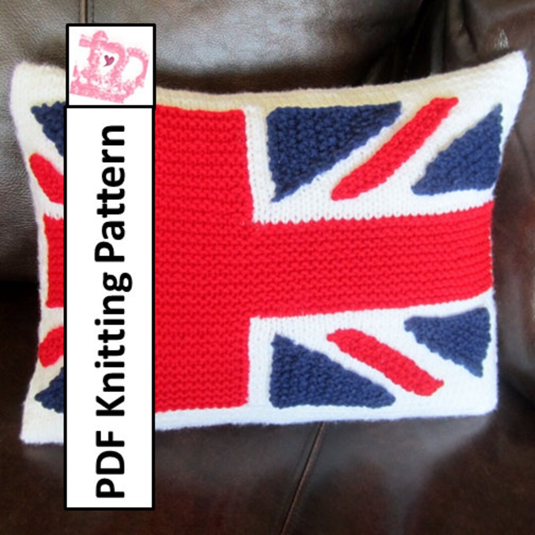 PDF KNITTING PATTERN, Union Jack, British Flag Pillow Cover, Union Jack