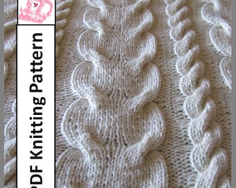 Cable knitting pattern, knit pattern pdf, Super Chunky Cable throw, PDF knitting patterns