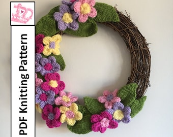 Flower wreath, Knitted wreath, Summer decoration, Spring decoration, Mothers Day gift - PDF KNITTING PATTERN