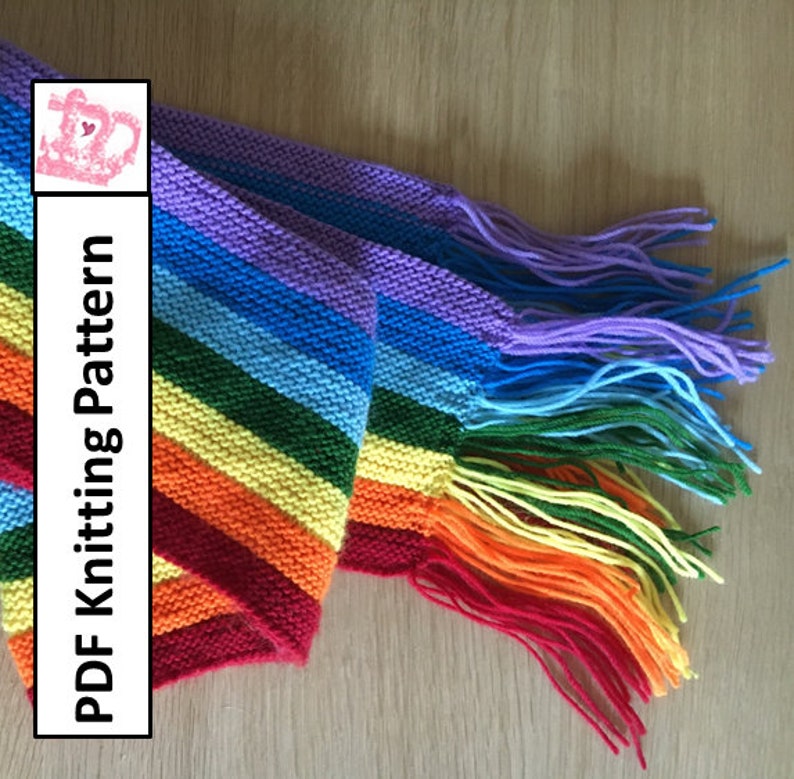 PDF KNITTING PATTERN Rainbow Scarf image 1