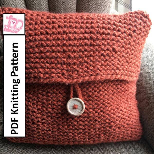 Single Button Pillow Cover, Knit pattern pdf, knit pillow cover pattern, easy knitting pattern - PDF KNITTING PATTERN