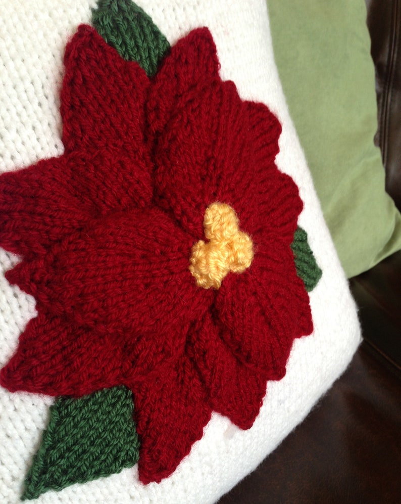 PDF KNITTING PATTERN, Christmas pillow knitting pattern, 16x16, Poinsettia pillow cover pattern image 2