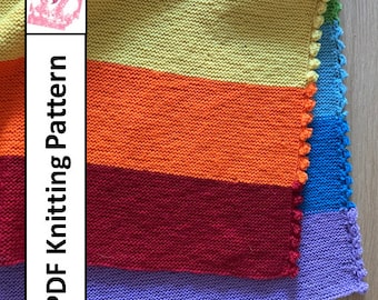 Rainbow Blanket Knitting Pattern, Garter Stitch, Bobble Border (PDF Pattern)