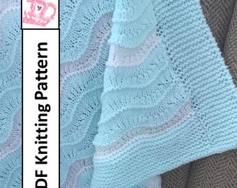 Baby Blanket Knitting Pattern, PDF Knitting Pattern - Waves Baby Blanket/throw/afghan 32x32 80x80cm