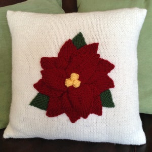 PDF KNITTING PATTERN, Christmas pillow knitting pattern, 16x16, Poinsettia pillow cover pattern image 4