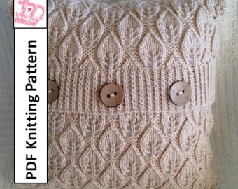 PDF KNITTING PATTERN, pillow cover knitting pattern, knitted cushion cover pattern, 16"x16", Leaves  pillow cover pattern