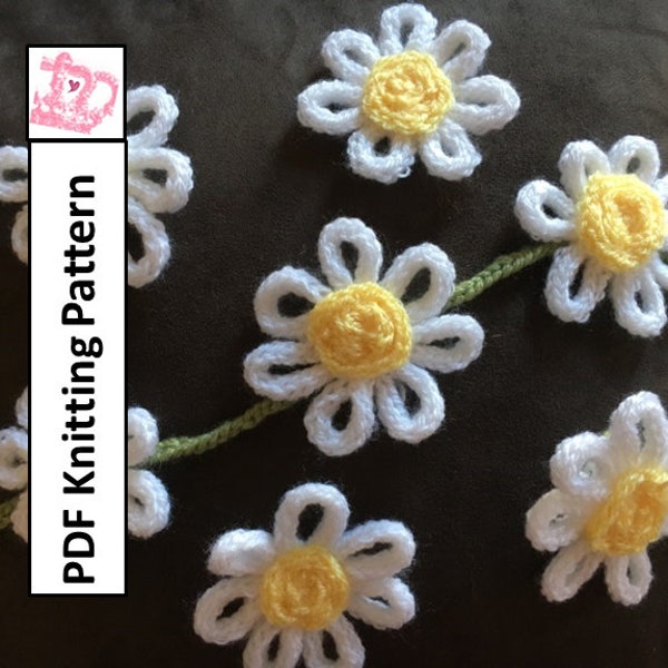 Daisy chain bunting, Flower garland, holiday decoration, part decoration - PDF KNITTING PATTERN