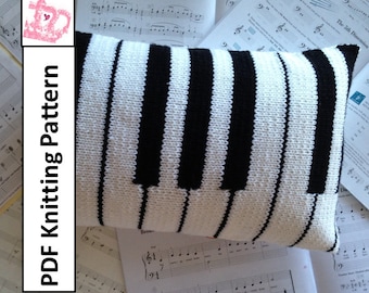 Piano Pillow, PDF KNITTING PATTERN, 12"x20", keyboard cushion cover, knit pillow cover pattern