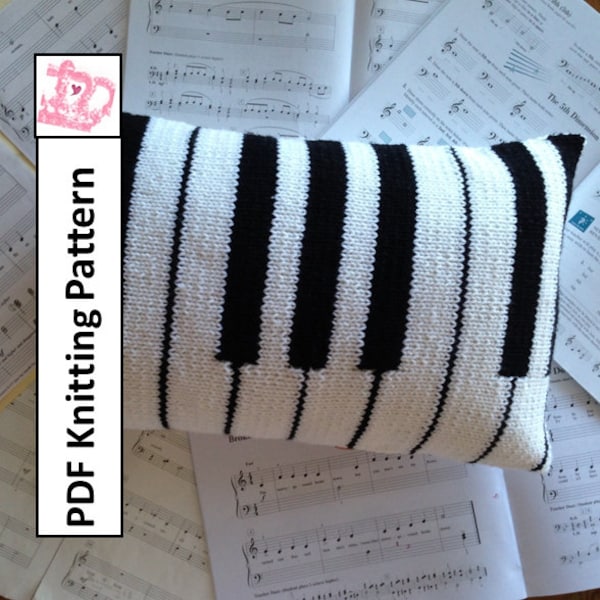 Piano Pillow, PDF KNITTING PATTERN, 12"x20", keyboard cushion cover, knit pillow cover pattern