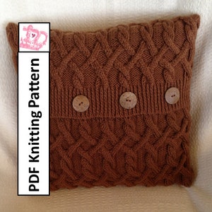 KNITTING PATTERN PDF, Cable knit pillow cover, Hexagons with a twist 18"x18" cable pillow cover