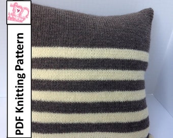 PDF KNITTING PATTERN, knit pillow cover pattern, Stripe pillow cover, 18"x18"