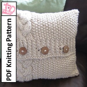 Cable knit pillow cover pattern, knit pattern pdf, Braided Cable super chunky 16 x 16 pillow cover - PDF KNITTING PATTERN