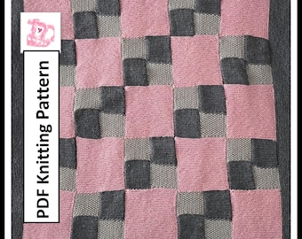 Patchwork Knit Blanket Pattern, 4-Patch Design (PDF Pattern)