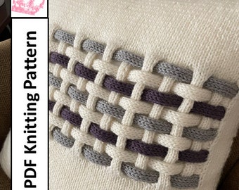 Warp and Weft Woven Pillow Cover, Knit pattern pdf, knit pillow cover pattern - PDF KNITTING PATTERN