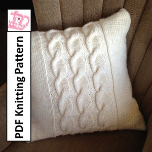 Chunky knit cable panel 24&quot;/60cm square pillow cover knitting pattern pdf