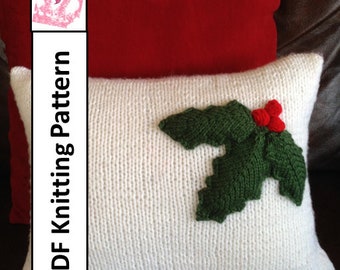 PDF KNITTING PATTERN, Christmas pillow cover pattern, Holly Leaves, 12"x16" or 16"x16" pillow cover pattern