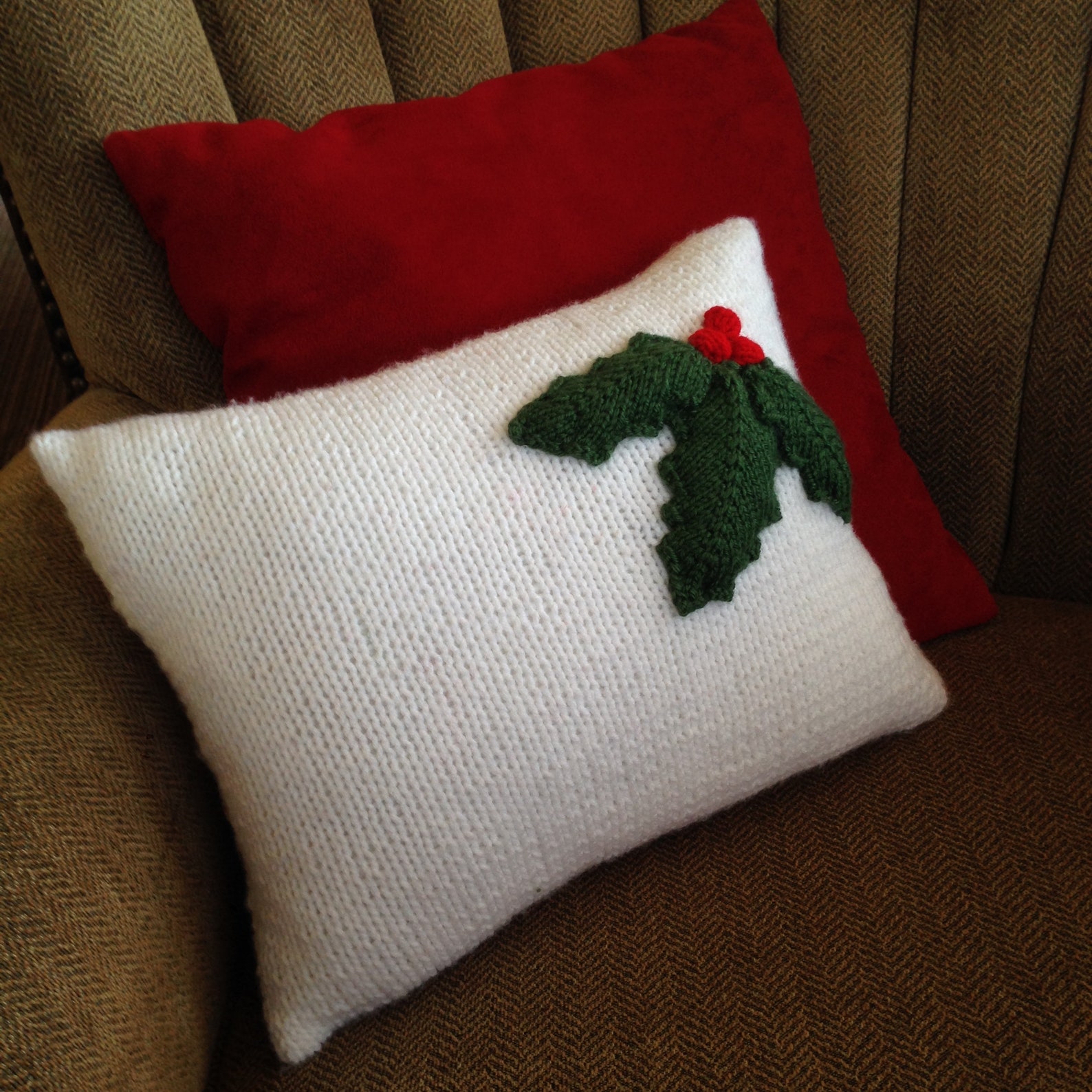 PDF KNITTING PATTERN Christmas Pillow Cover Pattern Holly Etsy