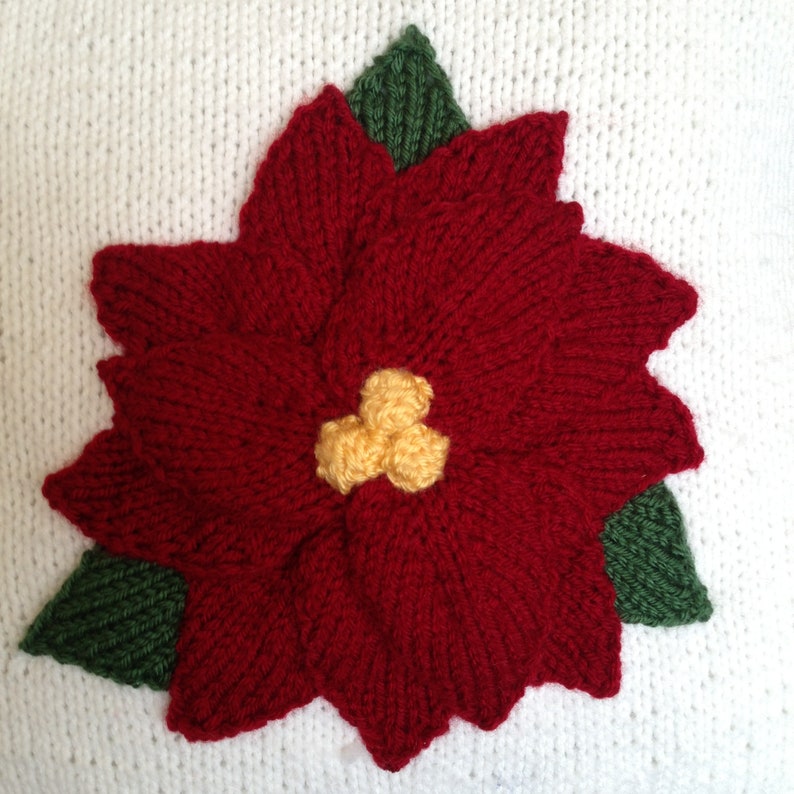 PDF KNITTING PATTERN, Christmas pillow knitting pattern, 16x16, Poinsettia pillow cover pattern image 3