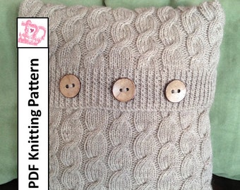 Cable knit pillow cover pattern, Cascading Cable 16" x 16", 40cm x 40cm pillow cover - PDF KNITTING PATTERN