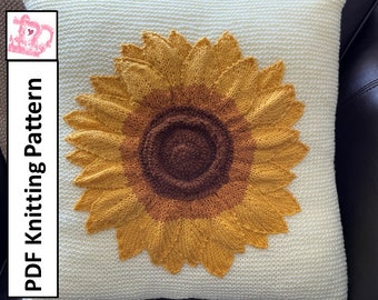 PDF KNITTING PATTERN, Sunflower pillow knitting pattern, 18"x18", 45cm x 45cm, Sunflower cushion cover pattern