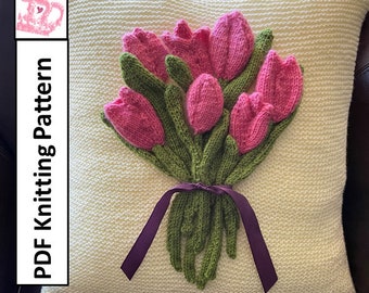 Tulip Pillow cover knitting pattern pdf, 18"x18"/ 45cmx 45cm, cushion cover knitting pattern